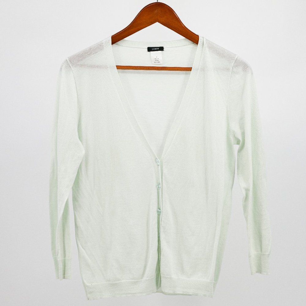 Mint Cotton J. Crew Cardigan w/ Gemstone Buttons - Size M - Excellent Condition